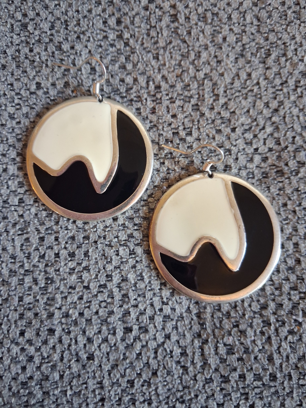 Black and Cream Round Drop Earrings - Elegant Two-Tone Women Jewelry